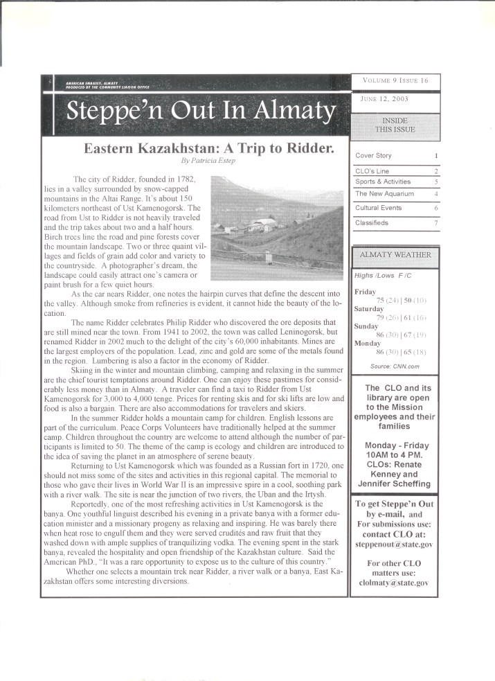 Steppe'n Out in Almaty - June 12, 2003 - A Trip to Ridder